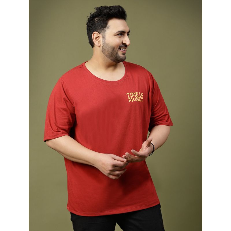 RIGO Men Maroon Oversized Typography Printed T-Shirt (3XL)