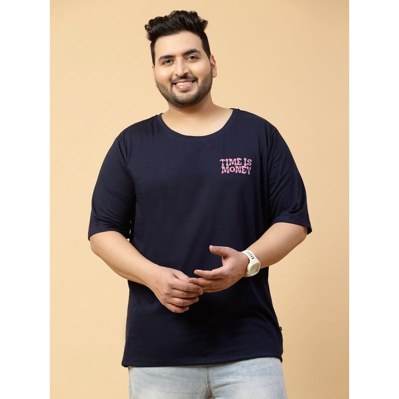 RIGO Men Navy Blue Oversized Typography Printed T-Shirt (3XL)