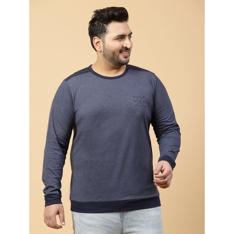 RIGO Men Blue Melange Colorblocked Printed T-Shirt (3XL)