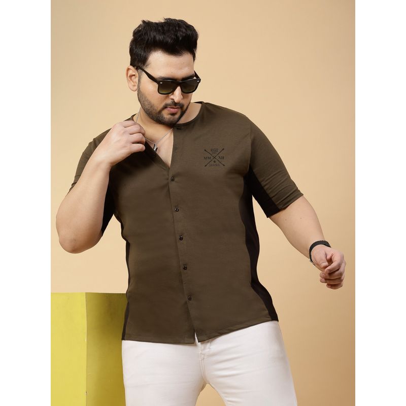 RIGO Men Army Green Cut & Sew Printed Shirt (2XL)
