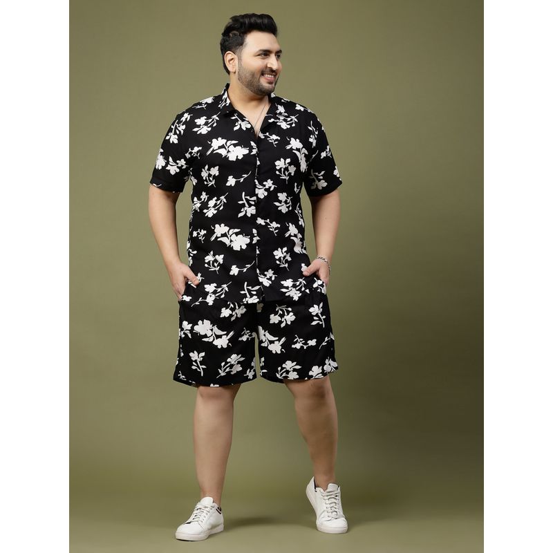 RIGO Men Black Floral Print Co-Ord (Set of 2) (4XL)