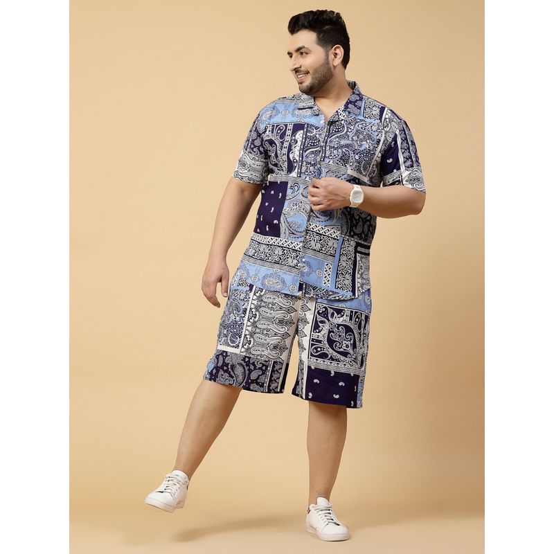 RIGO Men Blue Paisley Print Co-Ord (Set of 2) (3XL)