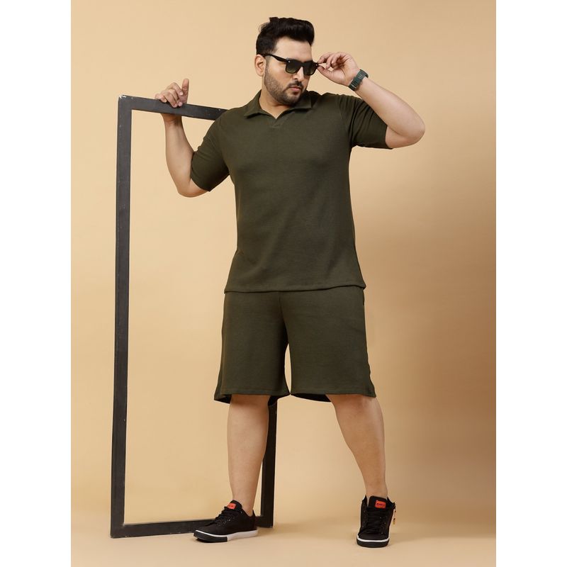 RIGO Men Olive Waffle Knit Co-Ord (Set of 2) (3XL)