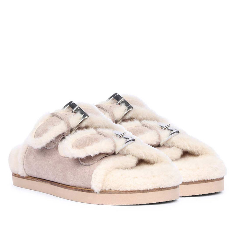 Saint G Fur Pink Suede Leather Snug Flats (UK 4)