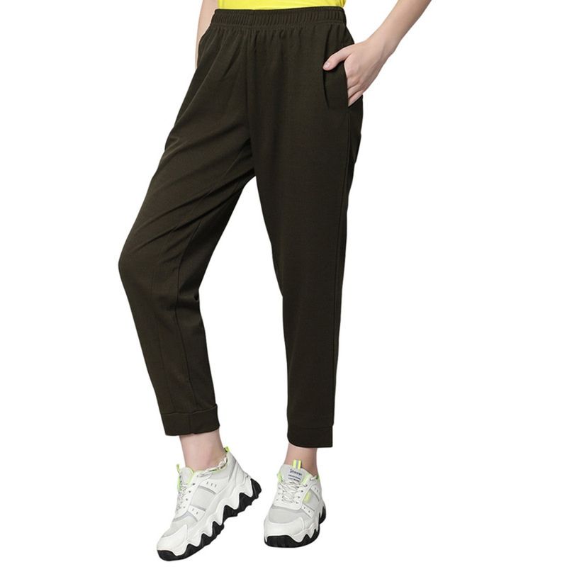 Omtex COMFY Womens Trackpant with Pockets Athletic Workout Pants for Gym Olive (M)