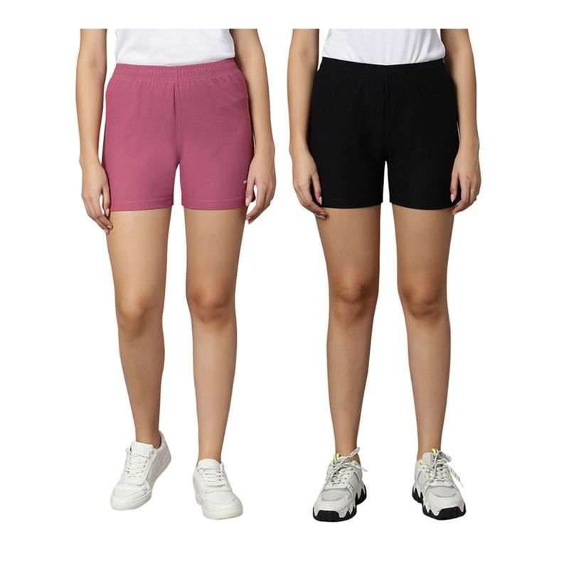 Omtex JILL Plain Athletic Running Shorts for Women Black - Roswood (Pack of 2) (S)