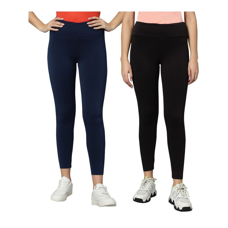 Omtex Yoga Pants For Women,Workout Pants,Stretchable Tights Black-Navy (Pack of 2) (S)