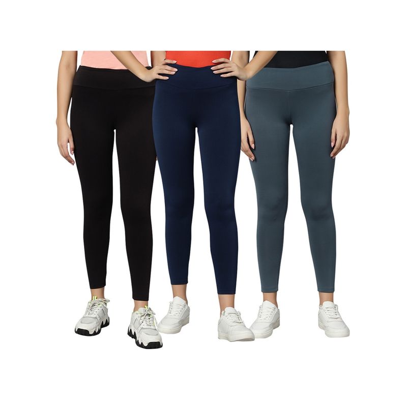 Omtex Yoga Pants For Women,Workout & Stretchable Tights Black-Navy-Grey (Pack of 3) (S)