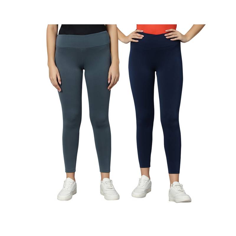 Omtex Yoga Pants For Women,Workout Pants,Stretchable Tights Navy-Grey (Pack of 2) (S)