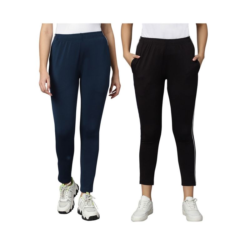 Omtex Womens Track Pants For Workout & Sporty Track Pants Black-Navy (Pack of 2) (M)