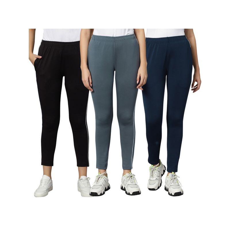Omtex Womens Track Pants For Workout & Sporty Track Pants Navy-Grey (Pack of 3) (S)