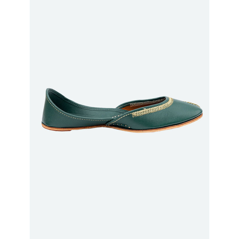 NR BY NIDHI RATHI Ocean Teal Leather Plain Classic Juttis (EURO 38)