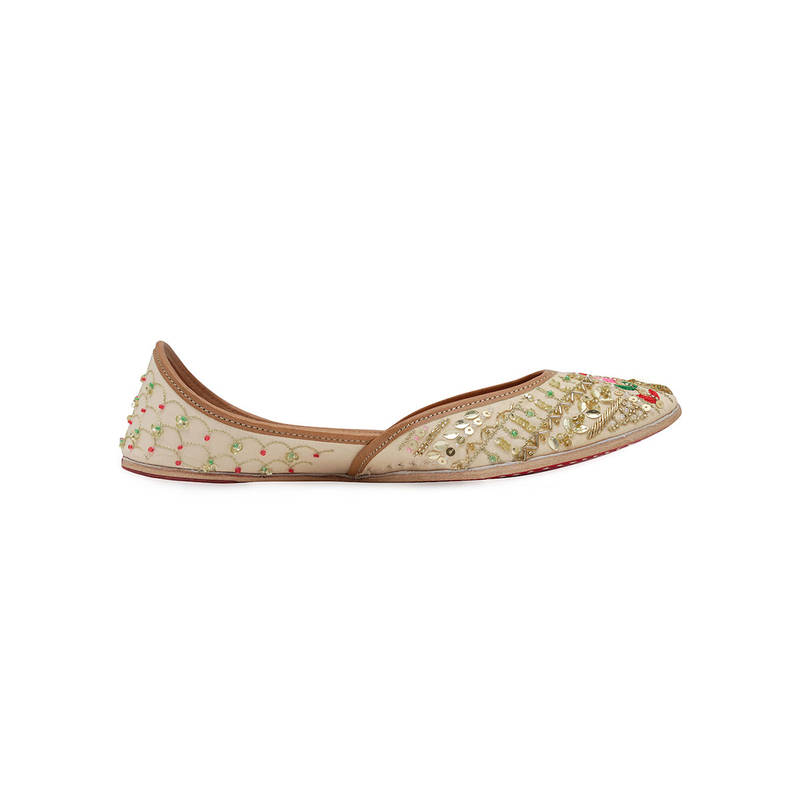 NR BY NIDHI RATHI Gold-Toned Hand-Embroidered Fabric Ethnic Juttis (EURO 36)