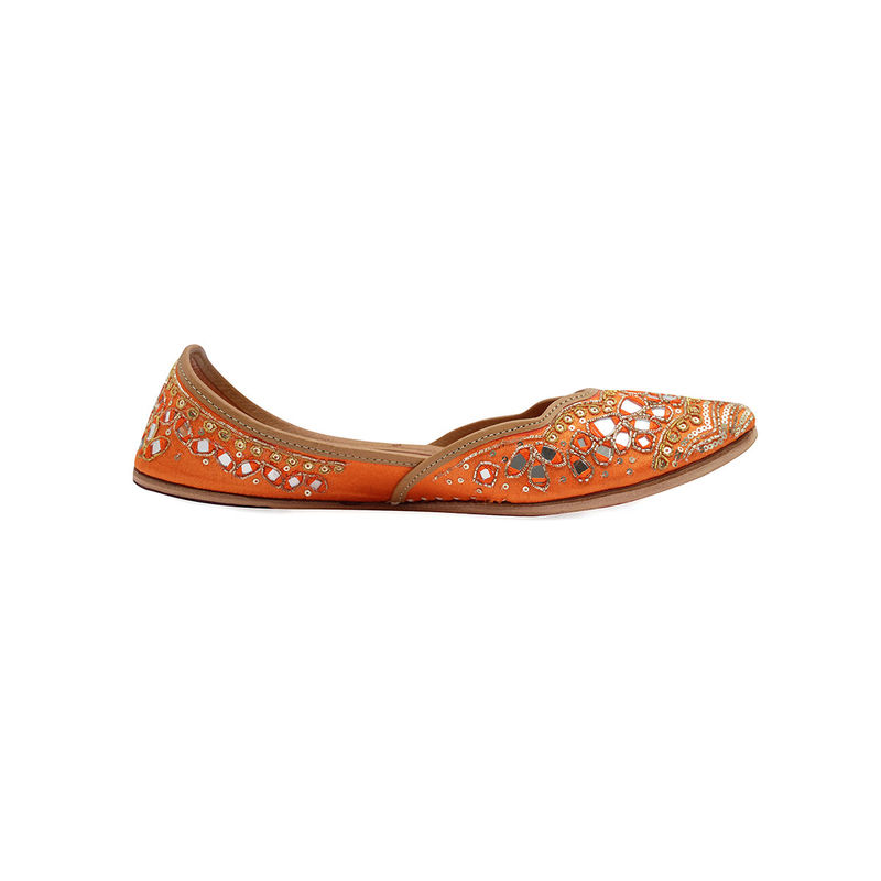 NR BY NIDHI RATHI Orange Embroidered Ethnic Juttis (EURO 36)