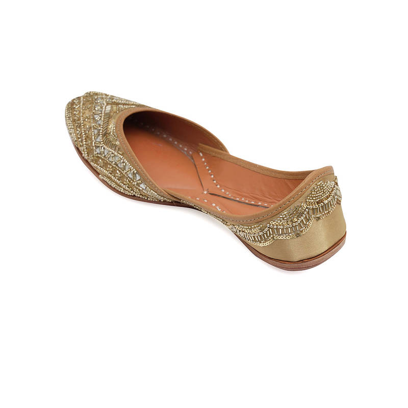 NR BY NIDHI RATHI Gold-Toned Fabric Embroidered Juttis (EURO 36)