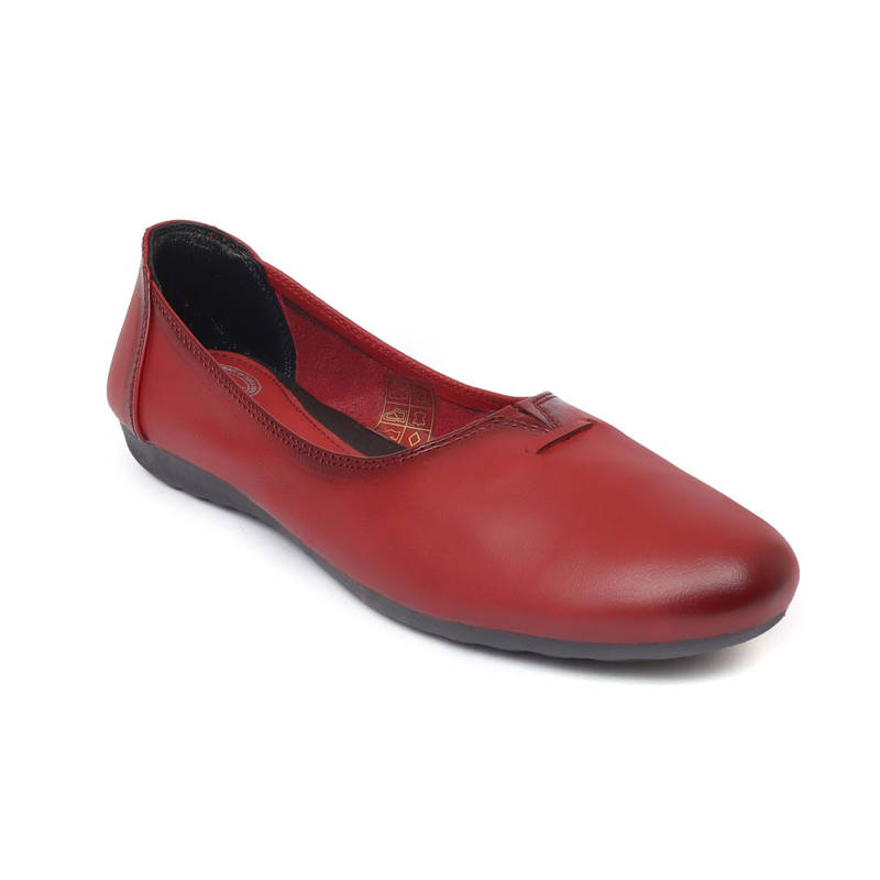 Zoom Shoes Red Genuine Leather Textured Pattern Slip On Casual Ballerina (EURO 35)