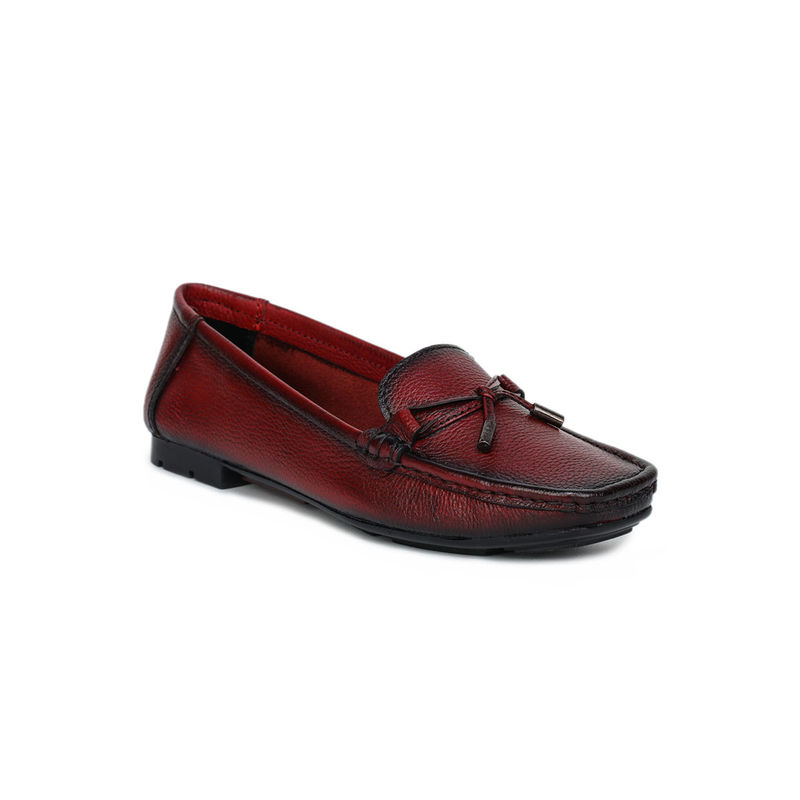 Zoom Shoes Burgundy Genuine Leather Textured Pattern Slip On Casual Ballerina (EURO 36)