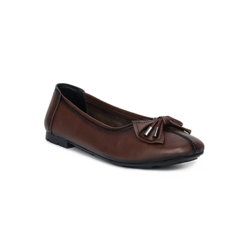 Zoom Shoes Brown Genuine Leather Textured Pattern Slip On Casual Ballerina (EURO 36)