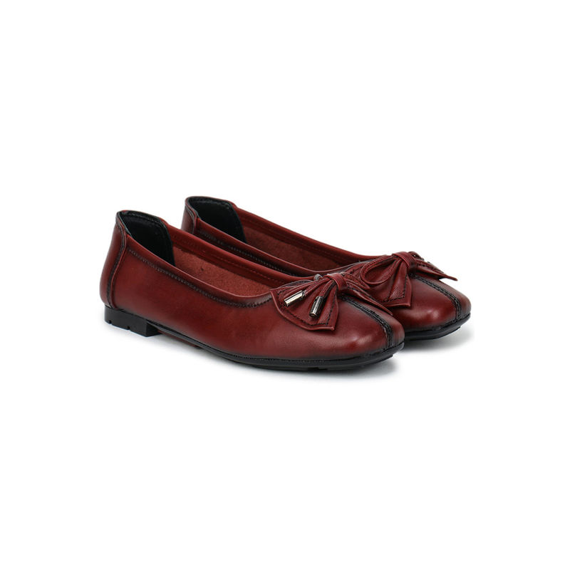 Zoom Shoes Burgundy Genuine Leather Textured Pattern Slip On Casual Ballerina (EURO 36)