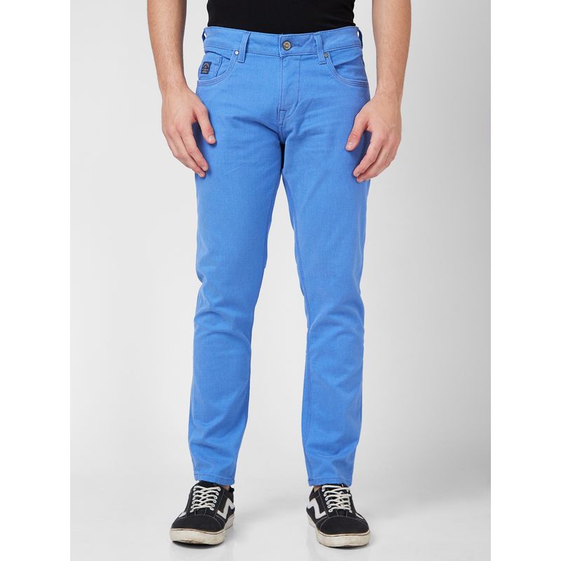 Spykar Mid Rise Slim Fit Straight Length Blue Jeans (30)