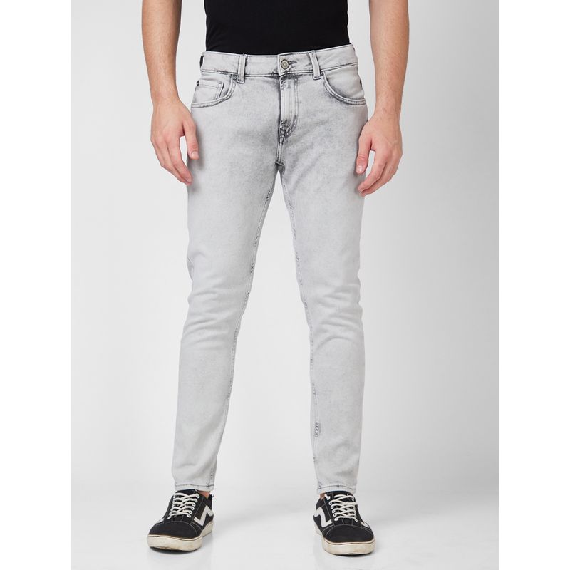 Spykar Mid Rise Slim Fit Straight Length Grey Jeans (30)