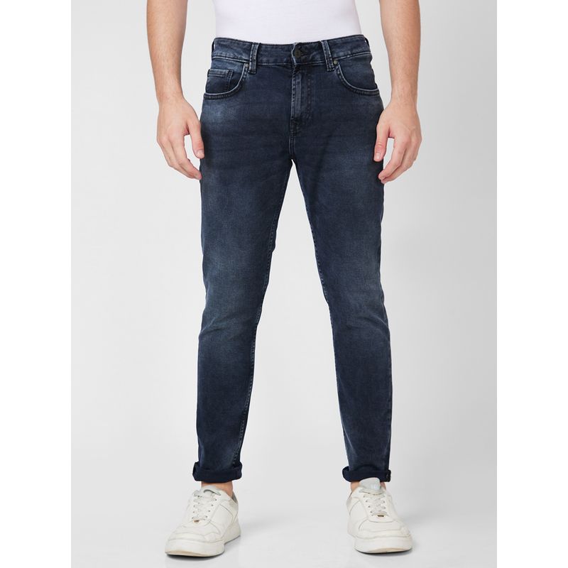 Spykar Mid Rise Slim Fit Straight Length Indigo Dark Navy Blue Jeans (34)