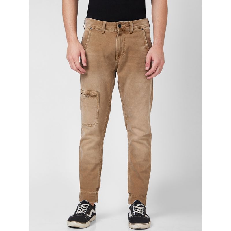 Spykar Mid Rise Comfort Fit Narrow Length Khaki Jeans (30)