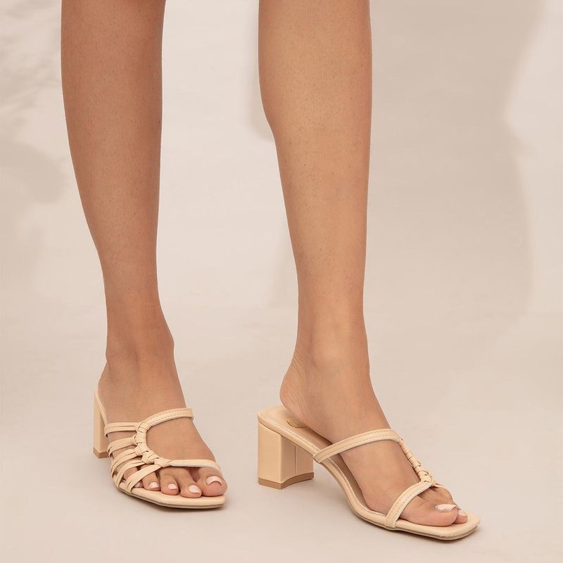 Twenty Dresses by Nykaa Fashion Nude Pink Square Toe Curved Strap Block Heels (EURO 36)