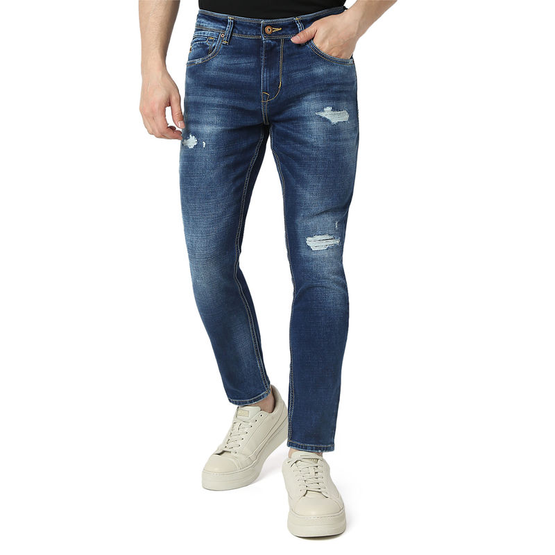 Spykar Mens Blue Slim Fit Mid Rise Cotton Jeans (30)