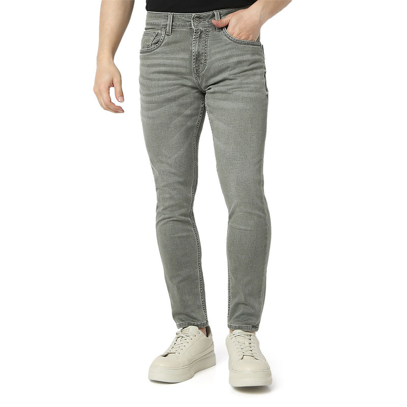 Spykar Mens Grey Slim Fit Mid Rise Cotton Jeans (30)