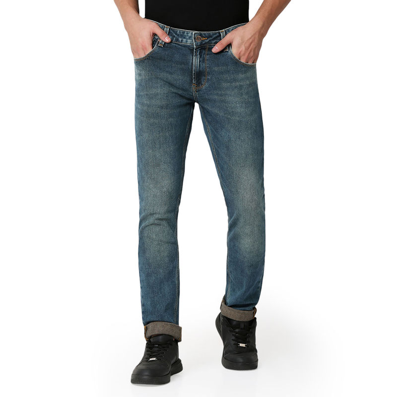 Spykar Mens Blue Skinny Fit Low Rise Cotton Jeans (38)