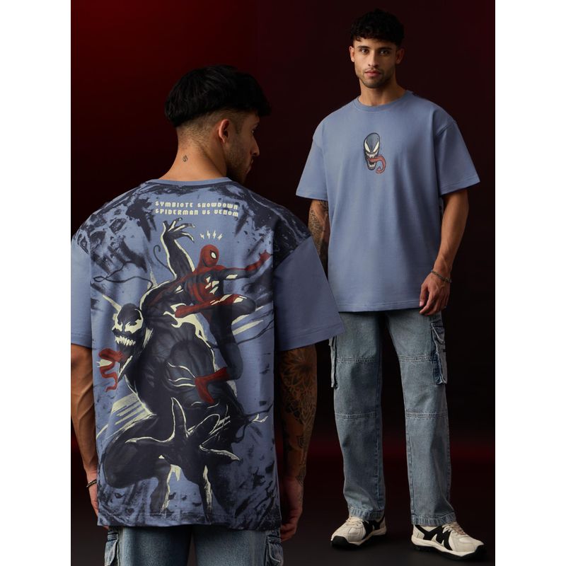 The Souled Store Marvel Spider-Man Vs Venom Men Oversized T-Shirts (L)