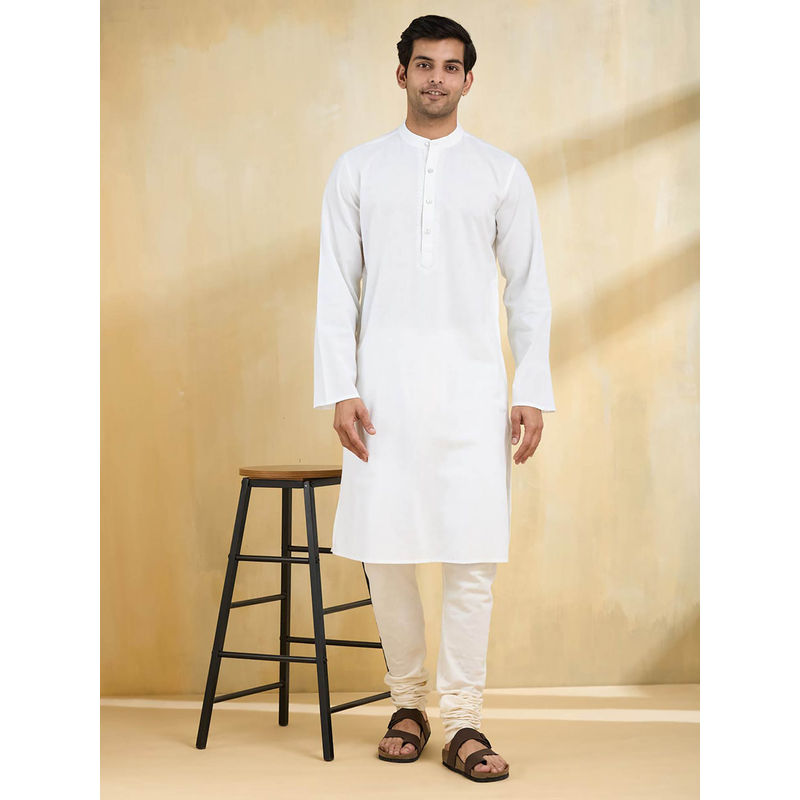 Fabindia Men White Embroidered Kurta (XS)