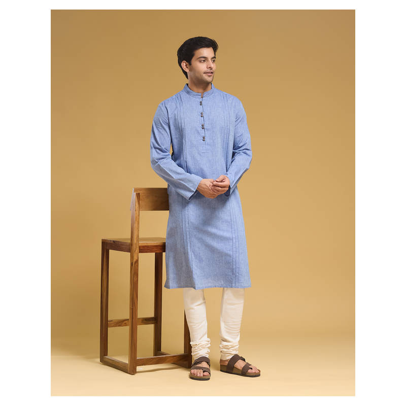 Fabindia Blue Cotton Solid Kurta (M)
