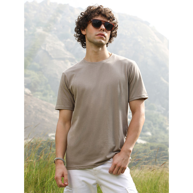 Campus Sutra Men Cloud Grey Solid Regular T-Shirt (S)