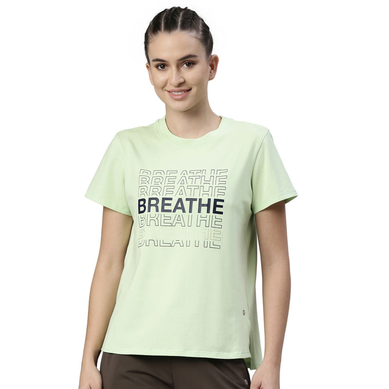 Enamor Athleisure Womens A301-Short Sleeve Crew Neck Antimicrobial Cotton Tee- Pear - Green (L)