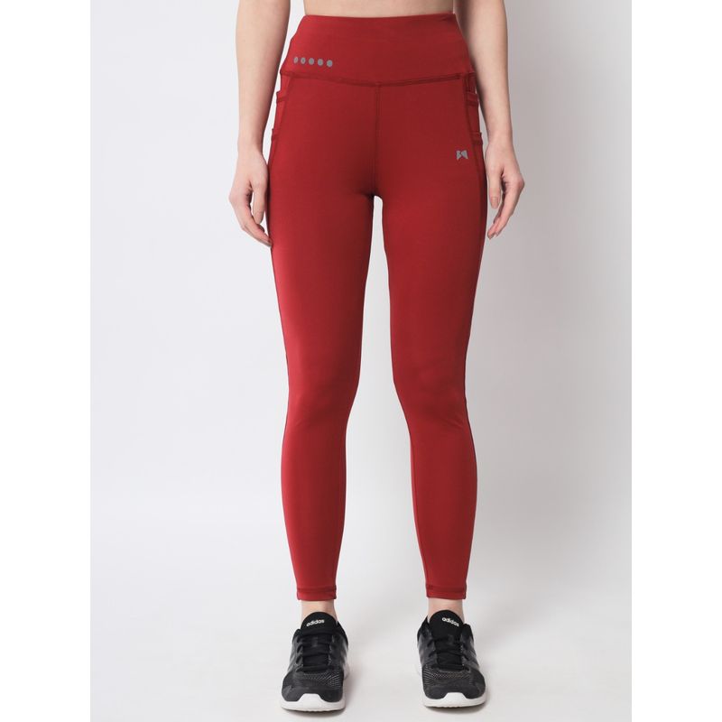 Muscle Torque Gym Yoga High Waist Five Pockets Tights Maroon (XL)