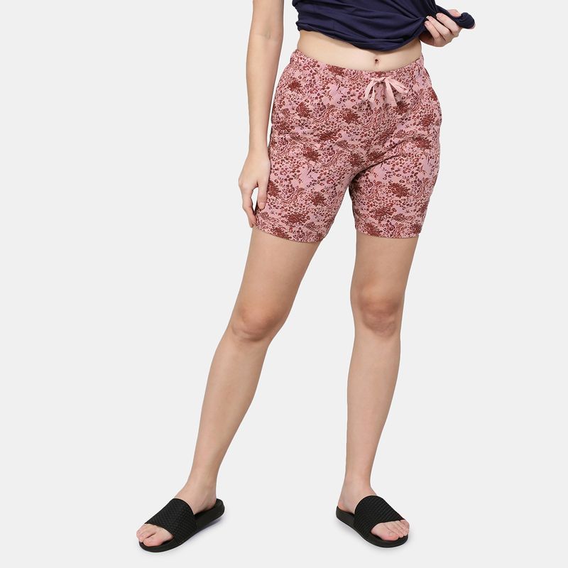 Jockey RX65 Women Cotton Relaxed Fit Printed Shorts with Convenient Side Pockets - Lilac (XS)