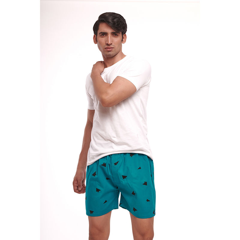 LAZY BUMS Men's Cotton Printed Boxer Shorts-Green Green (S)