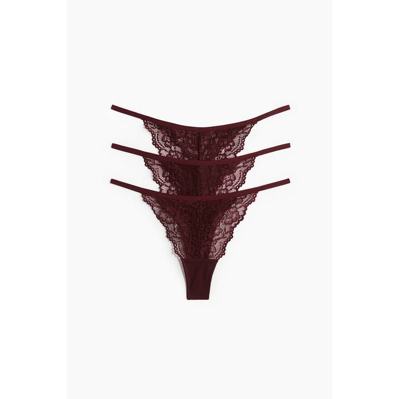 H&M Women Multi-Color 3-Pack Lace Tanga Thong Briefs (M)