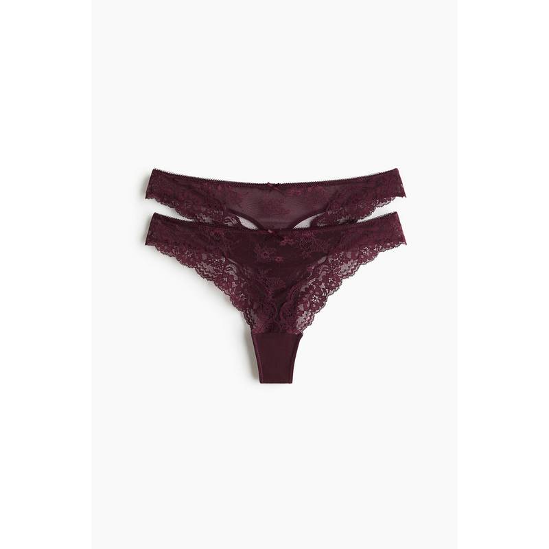 H&M Women Red 2-Pack Lace Thong Briefs (S)