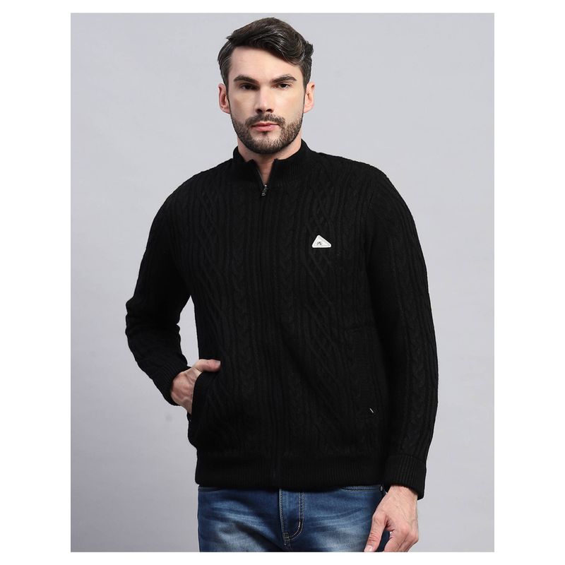 Monte Carlo Men's Woven Black High Neck Full Sleeve Jacket (L)