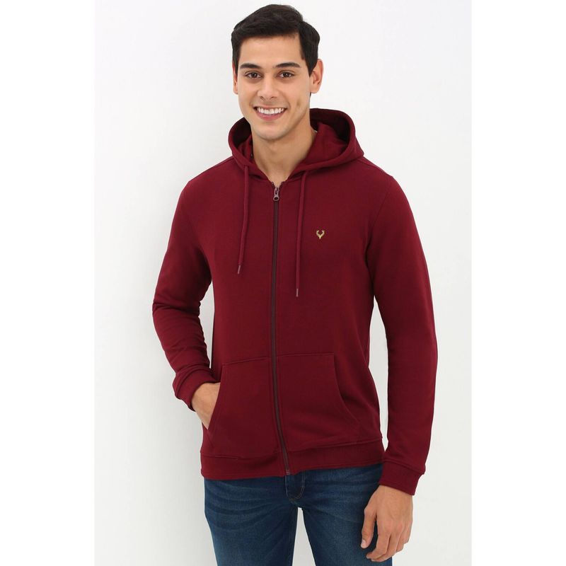 Allen Solly Men Maroon Hooded Neck Full Sleeves Casual Jacket (L)