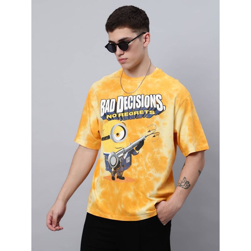 Free Authority Orange Minions Movie Printed Loose Fit T-Shirt (M)