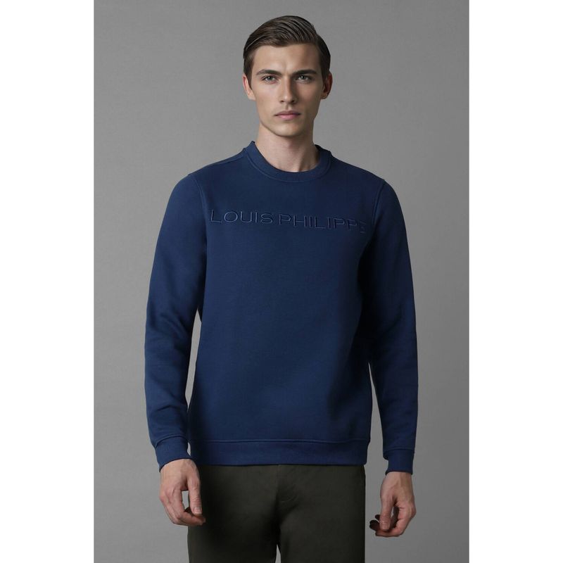 Louis Philippe Men Casual Blue Embroidered Sweatshirt (M)