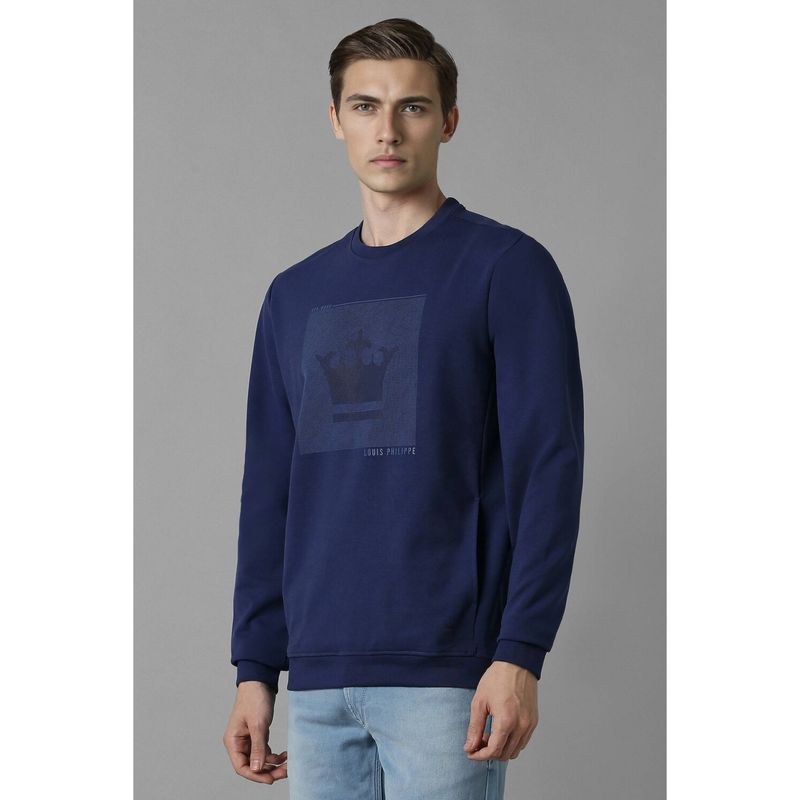 Louis Philippe Men Casual Navy Blue Printed Sweatshirt (L)