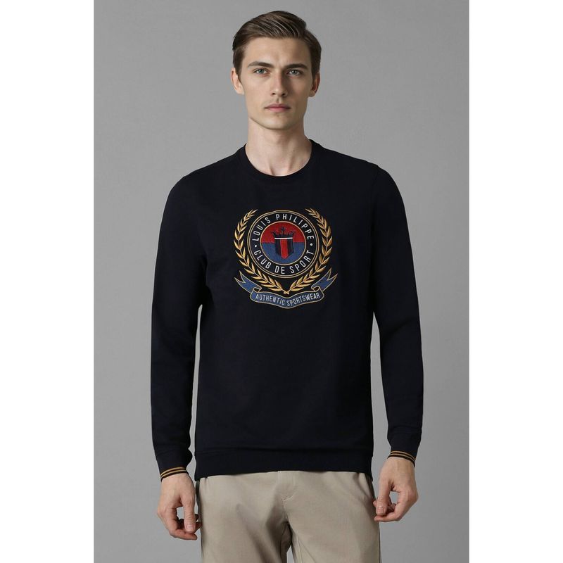 Louis Philippe Men Casual Black Embroidered Sweatshirt (L)