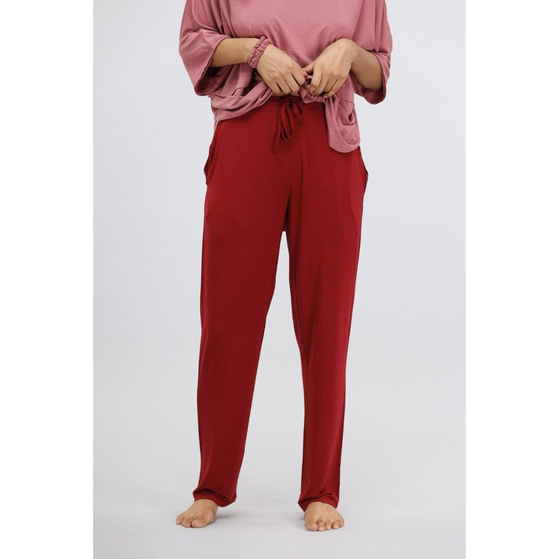 NeceSera Rhubarb Modal Straight Lounge Pant - Red (M)