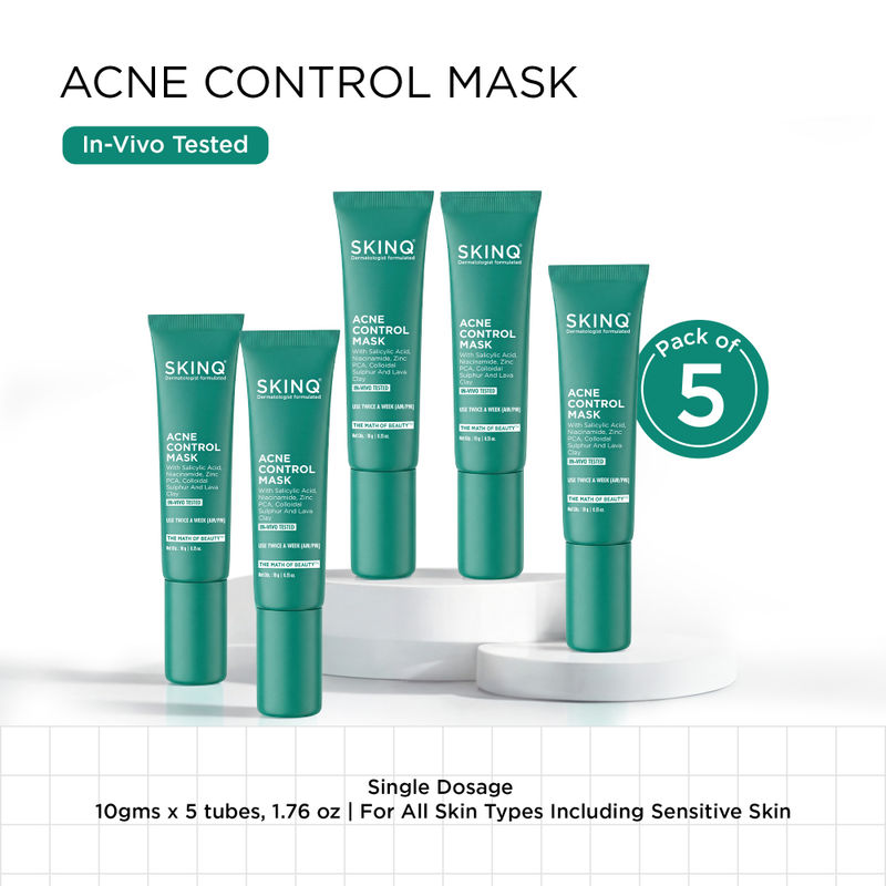 SKINQ Acne Control Mask Pack of 5 with Salicylic Acid, Zinc PCA & Lava Clay, Reduces Acne Size