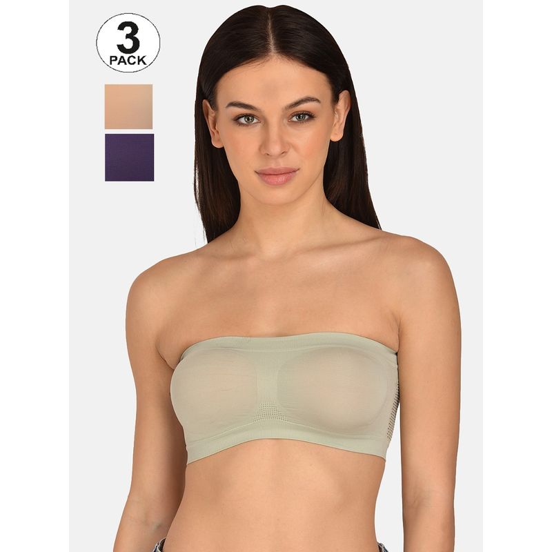 Mod & Shy Assorted Solid Non-Wired Non Padded Bandeau Bras (Pack of 3) (XS)